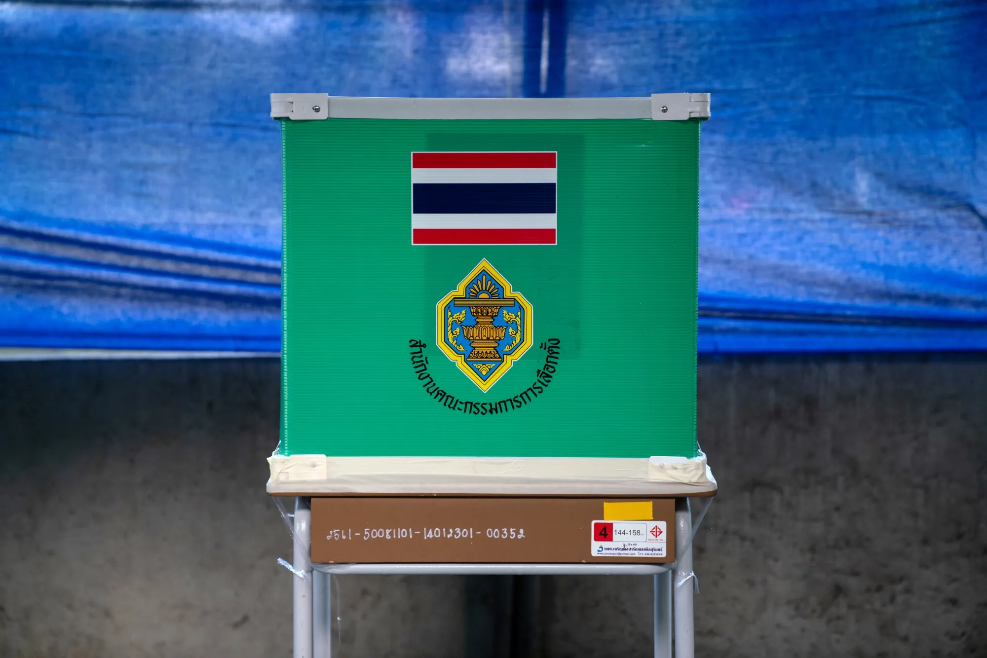 A voting booth stands at a polling station in Bangkok on March 24.