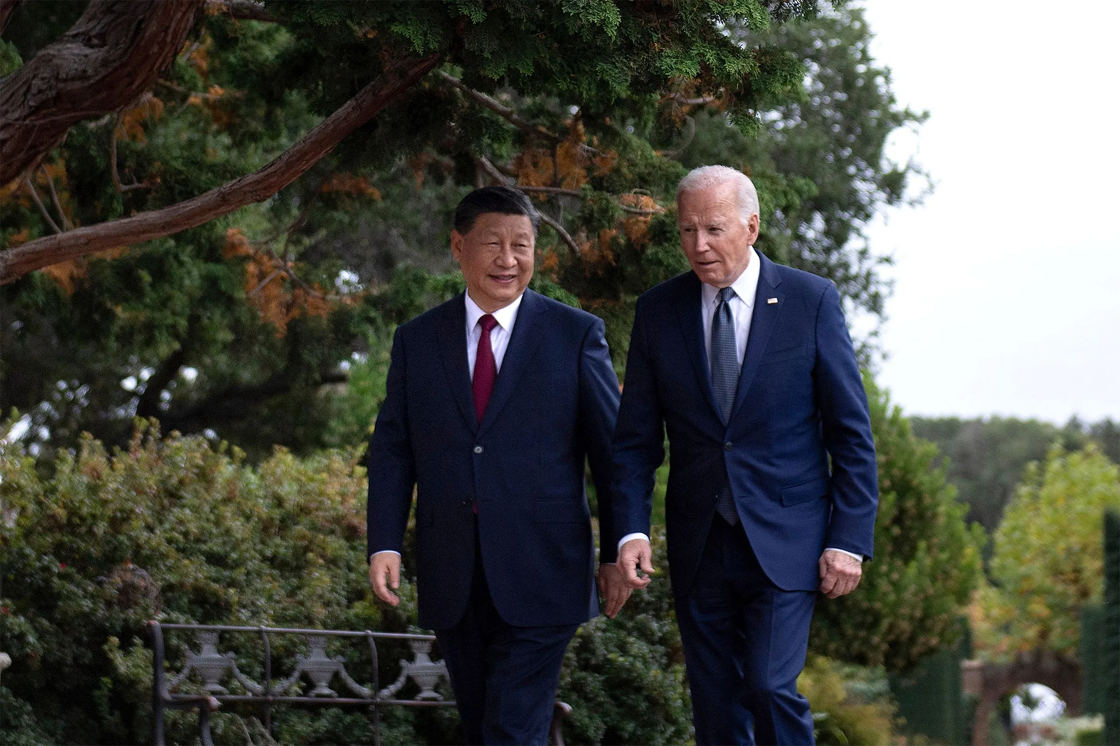 Joe Biden and Xi Jinping walk together after a meeting on Nov. 15, 2023.