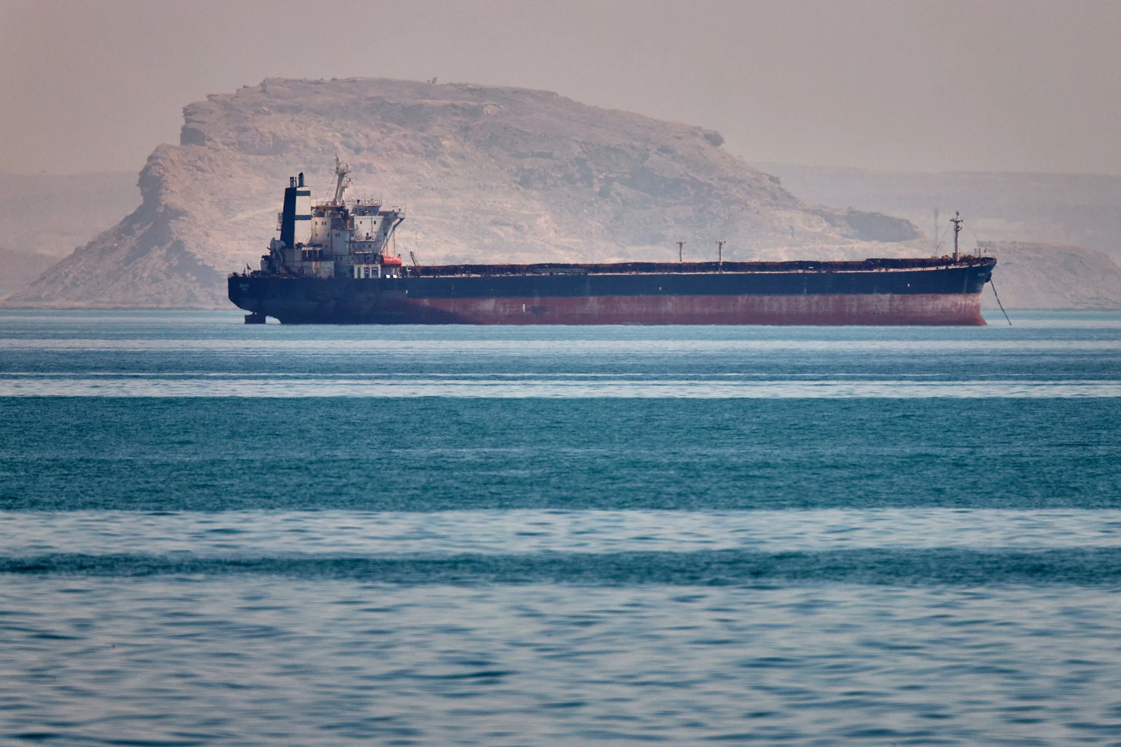A bulk cargo ship anchored in the Strait of Hormuz off Bandar Abbas, Iran, on&nbsp;May 2.