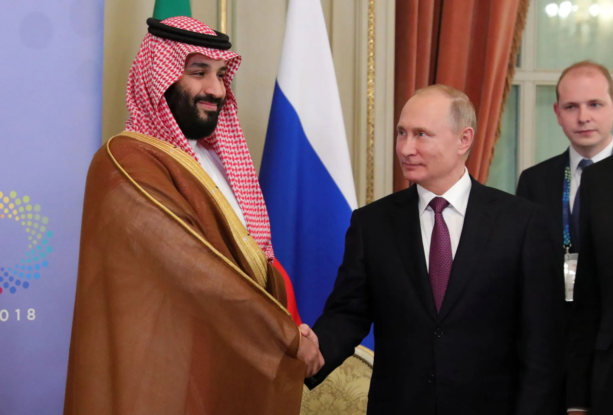 Saudi Arabia's Crown Prince Mohammed Bin Salman&nbsp;and Russia's President Vladimir Putin at the G20 summit in Buenos Aires, on December 1, 2018.