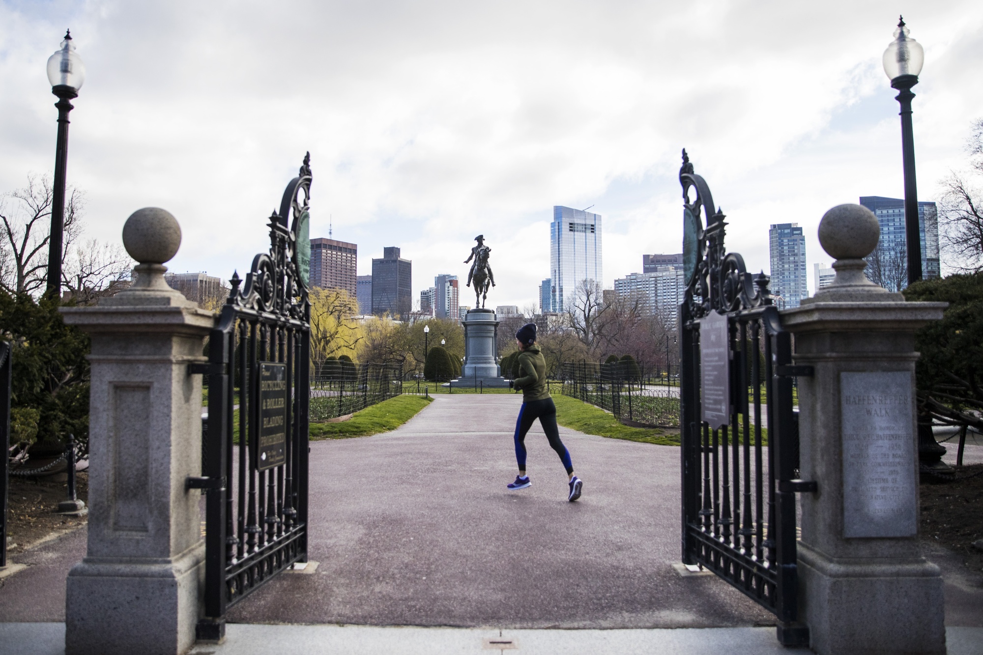 A person runs in the Boston Public Garden in Boston, Massachusetts, U.S., on&nbsp;April 1.