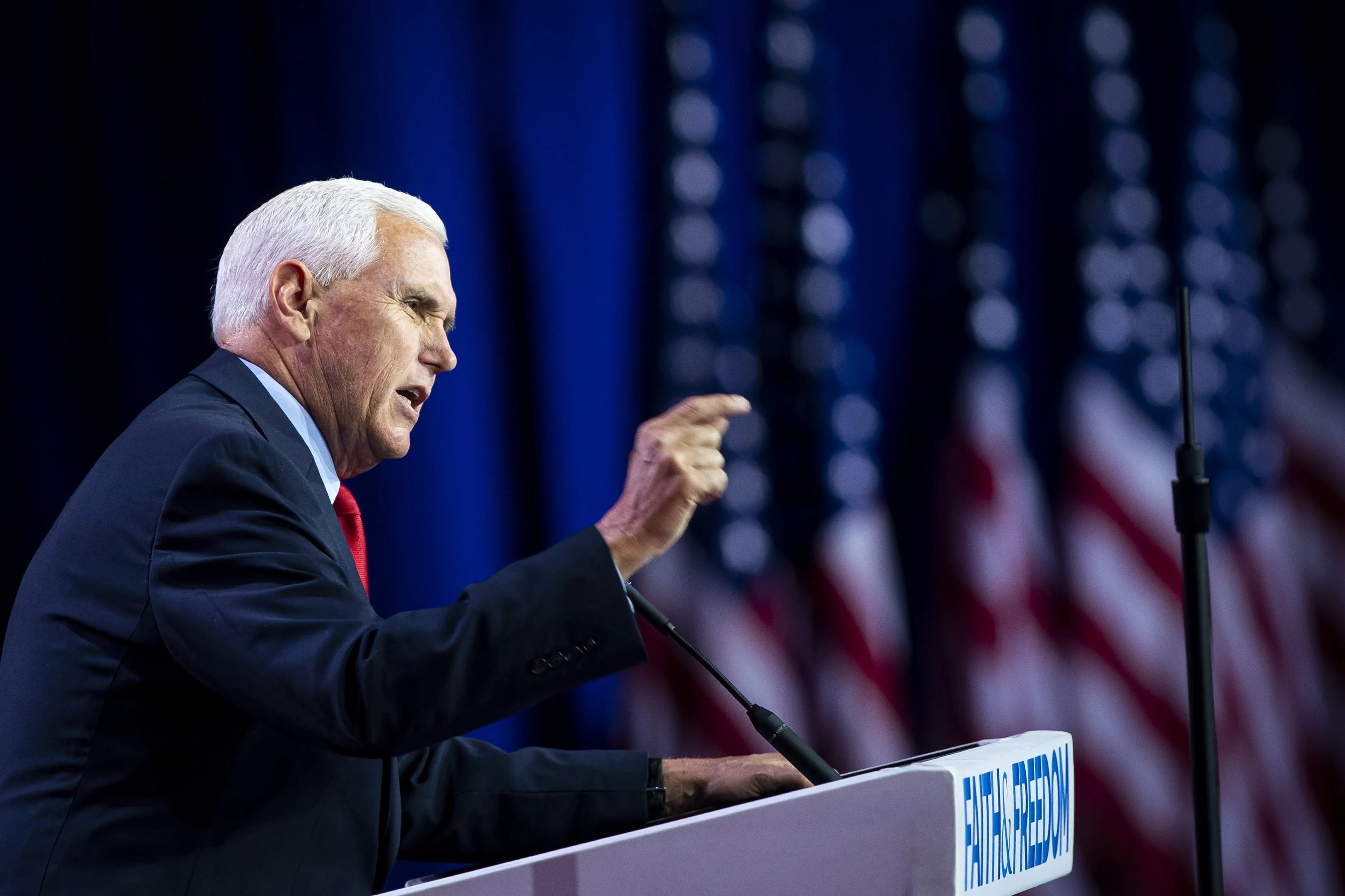 Former Vice President Mike Pence speaks during the Road to Majority’s Faith and Freedom policy conference in Washington, DC, on June 23.