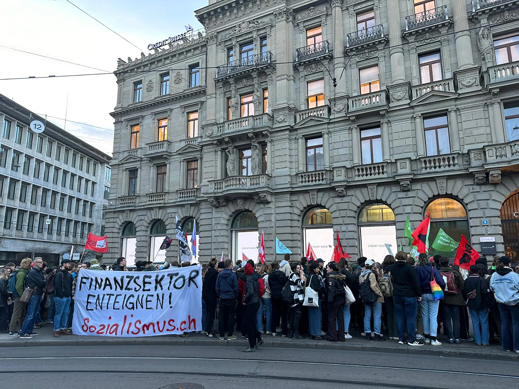 Protest outside Credit Suisse on Paradeplatz in Zurich on March 20.