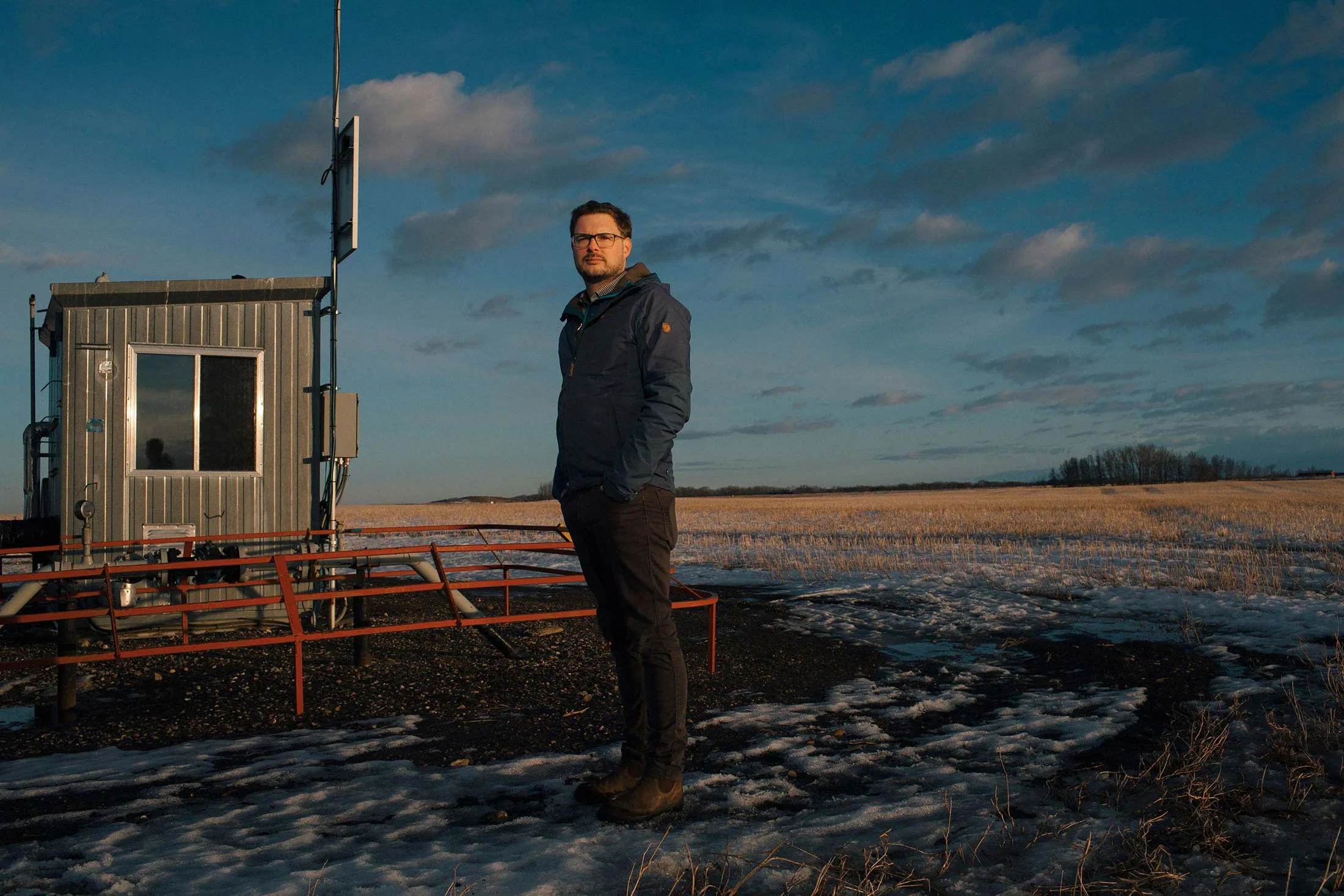 E3 Lithium CEO Chris Doornbos at an active well in the Leduc Formation north of Calgary.