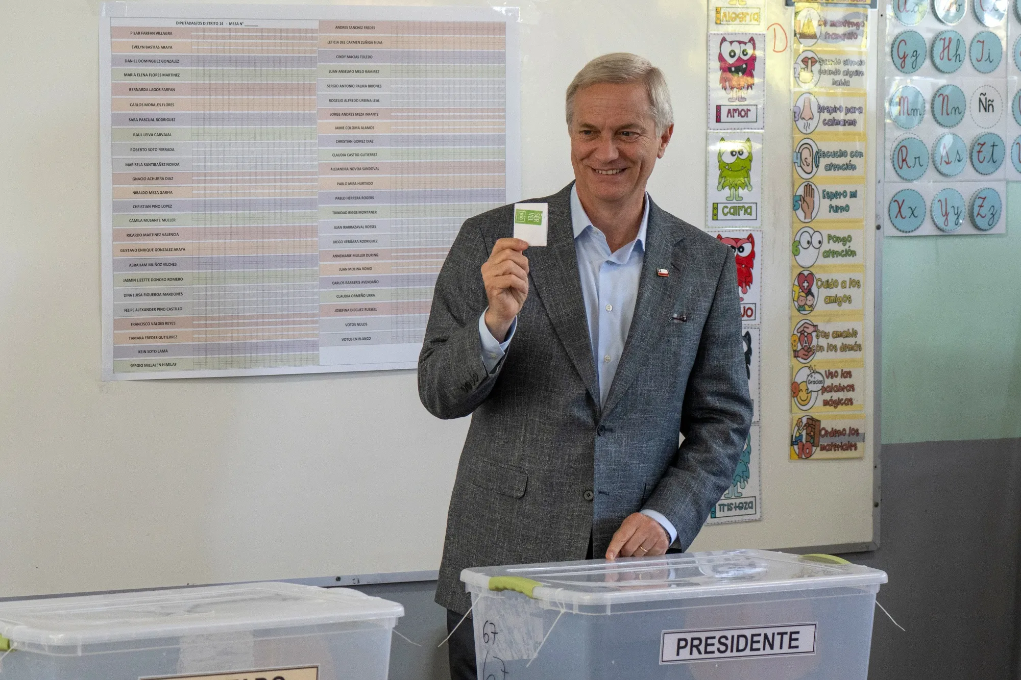 José Antonio Kast casts a ballot at a polling station during the presidential election in Paine, Chile, on Sunday, Nov. 16, 2025.