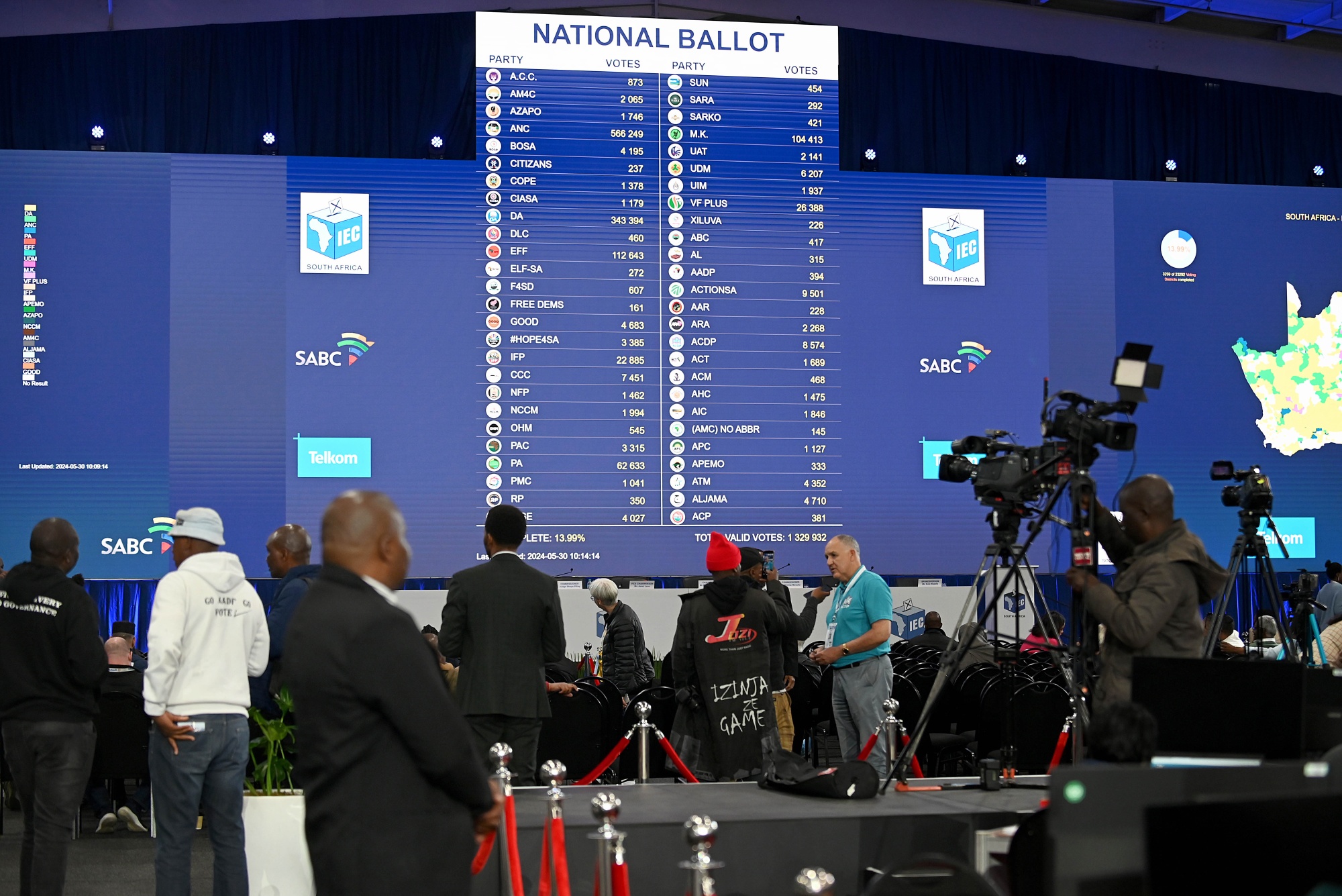 Voting data at the Independent Electoral Commission national results center in Midrand, South Africa, on May 30.
