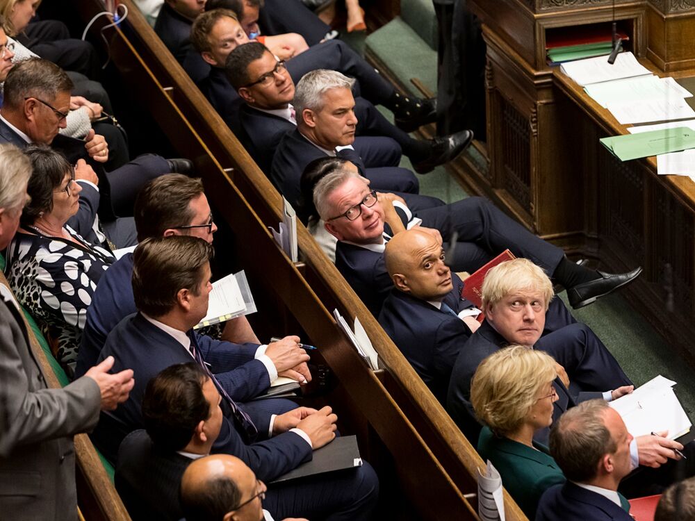 Boris Johnson looks to his back bench, on Sept. 3.