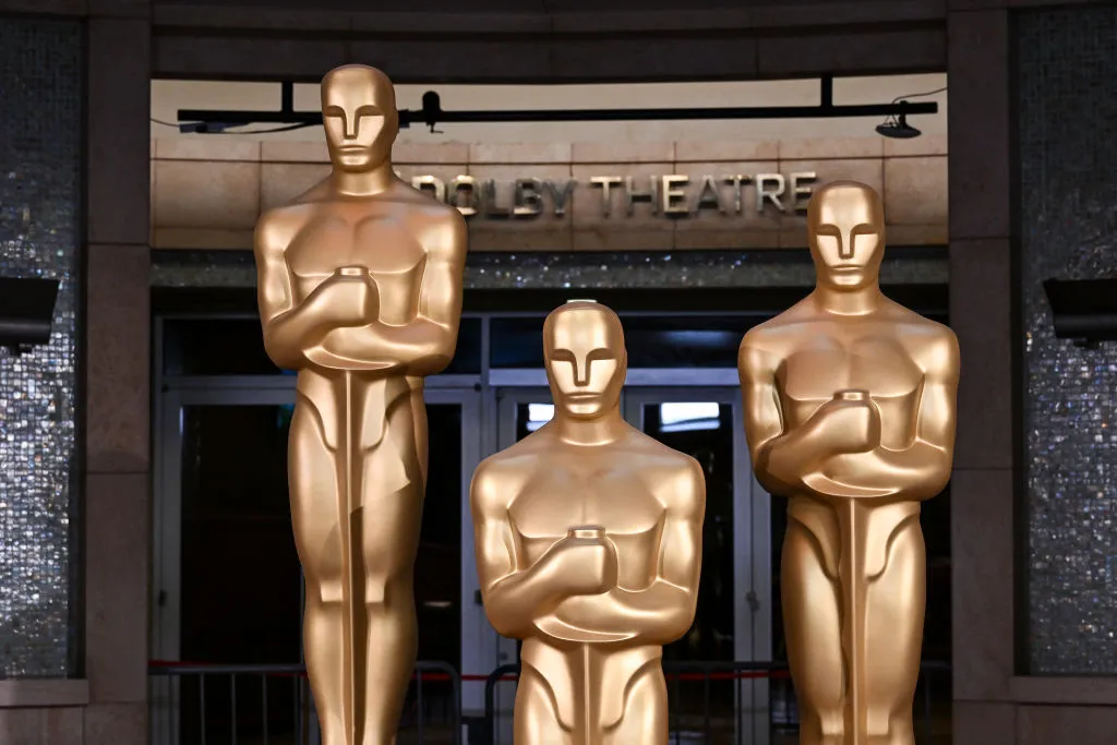 Oscar statues in front of the Dolby Theatre ahead of the 97th Annual Academy Awards.