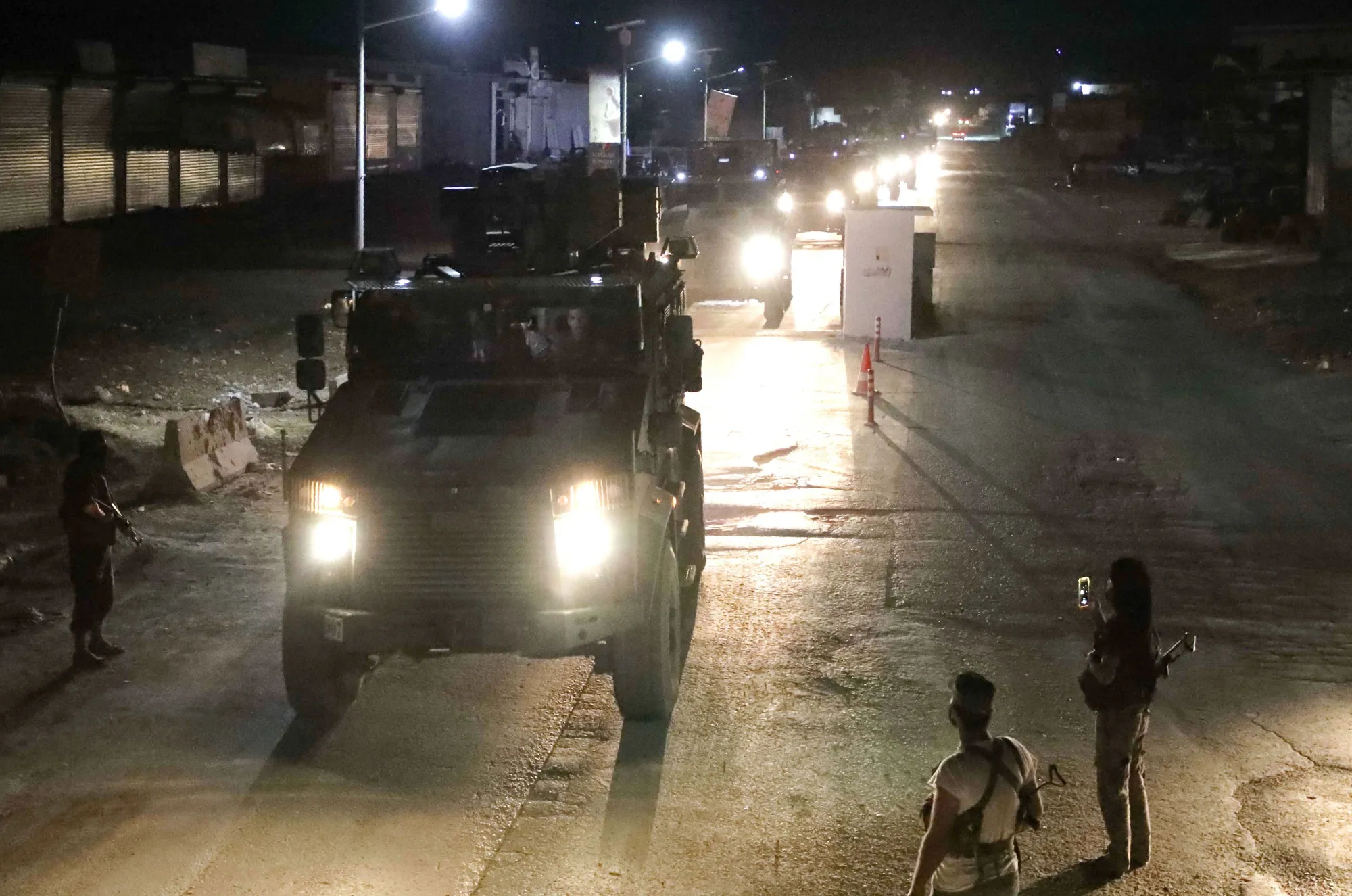 A convoy of Turkish military vehicles&nbsp;drives on a road near the town of Atareb Syria’s&nbsp;Aleppo province on July 7.
