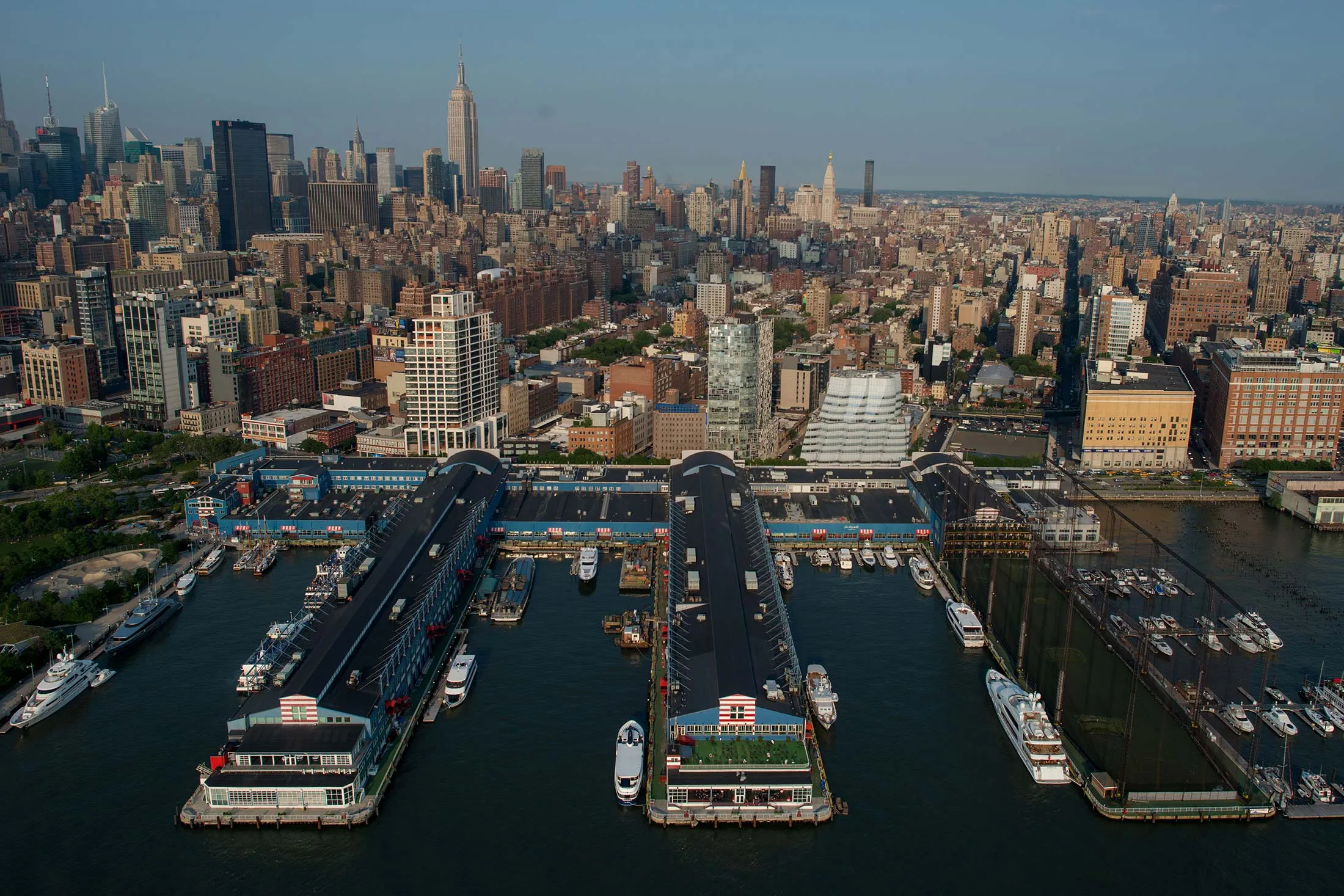 Aerial views of Chelsea Piers sports complex in New York, U.S., on Wednesday, June 10, 2015.
