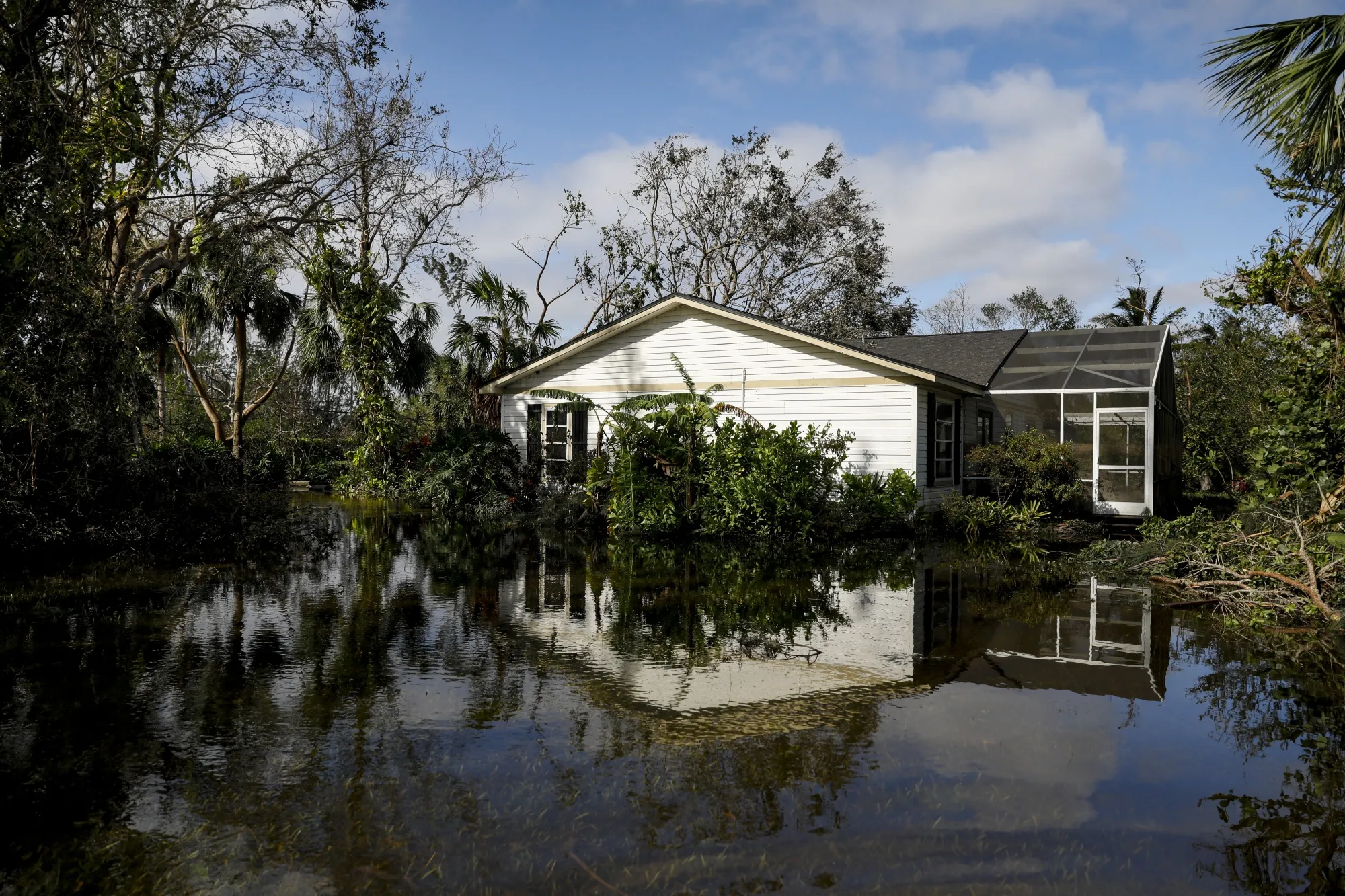 A flooded house following Hurricane Ian in Fort Myers, Florida