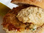Mark Hix’s Fish House burger with spiced tartare sauce.