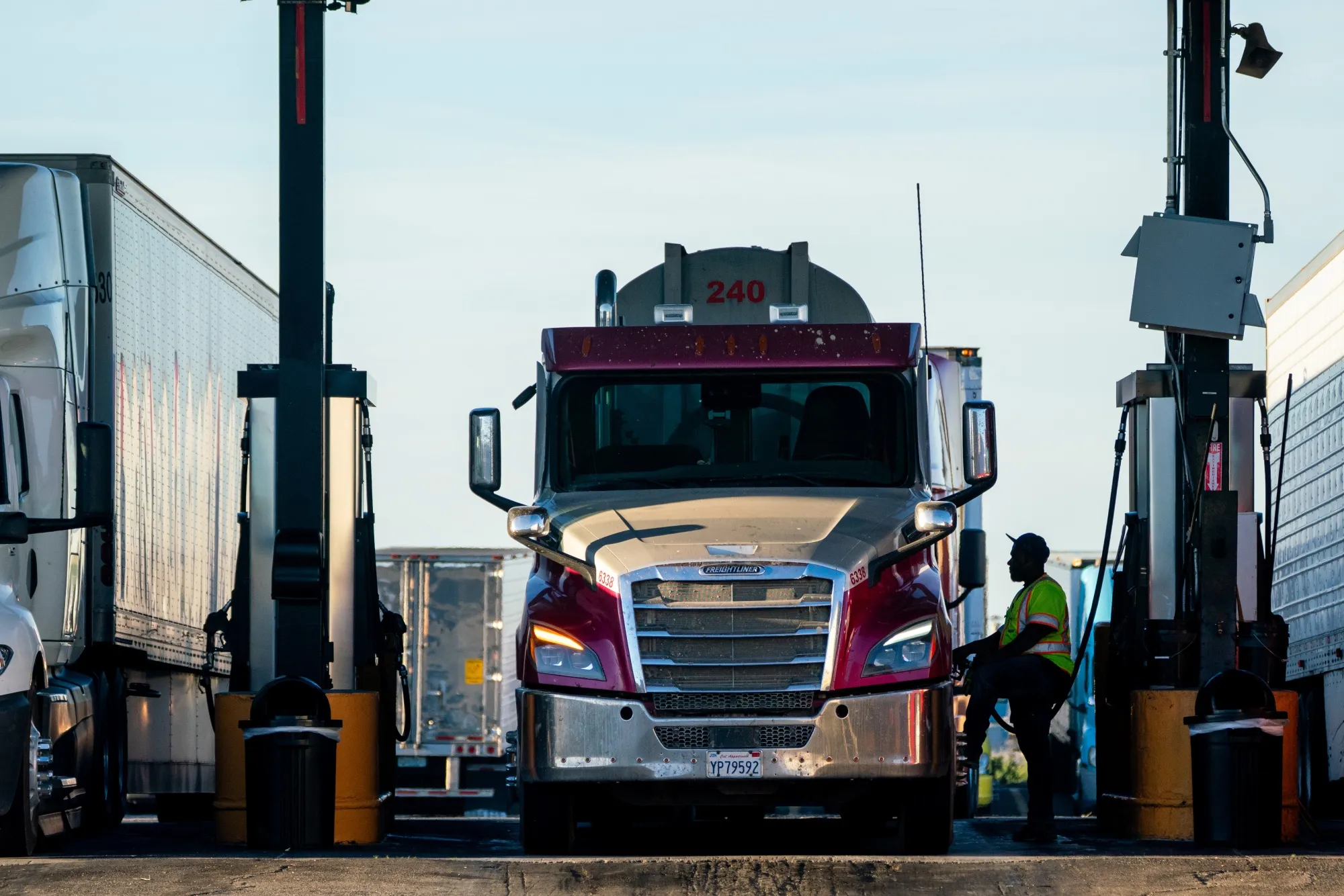 A driver refuels a truck at a gas station in Hesperia, California, US.