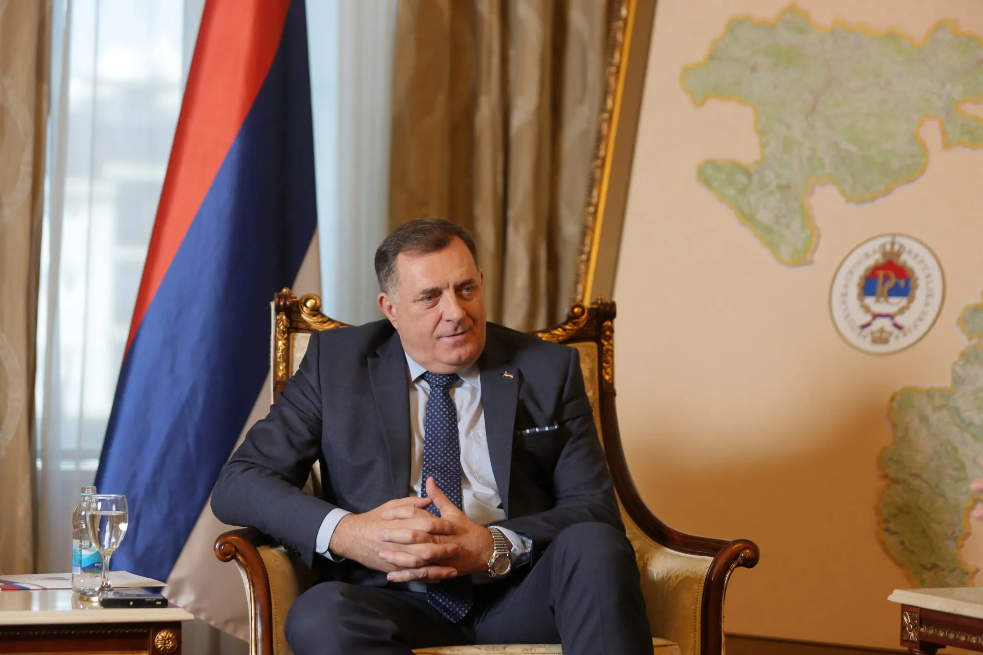 Milorad Dodik during an interview at his office&nbsp;in 2022.