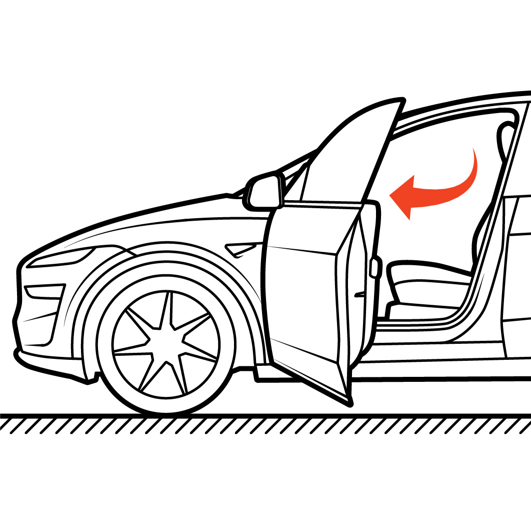 Exterior view of the front door swinging open