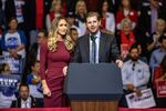 Eric Trump speaks as his wife, Lara&nbsp;Trump, looks on during a campaign rally with President Donald Trump in Houston on Oct. 22, 2018.