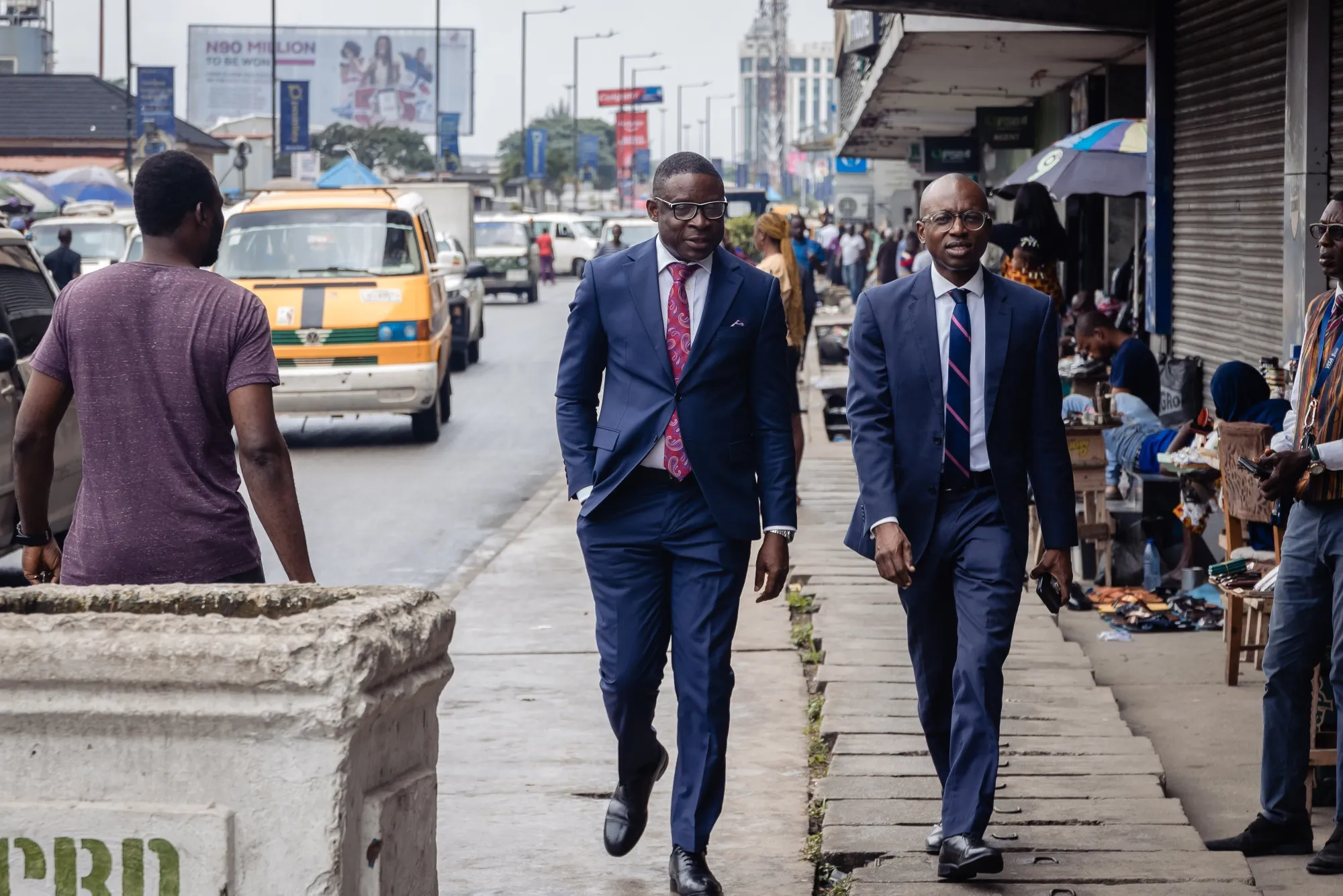 Office workers along the marina road in the central business district of Lagos, Nigeria