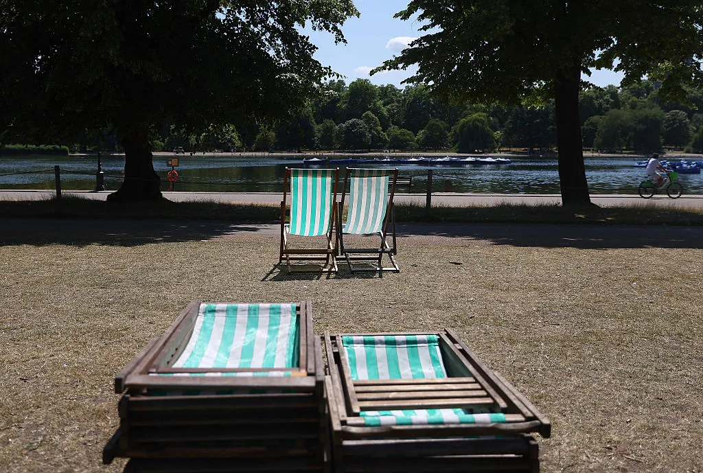 Unused deck-chairs in Hyde Park, London, on June 18.