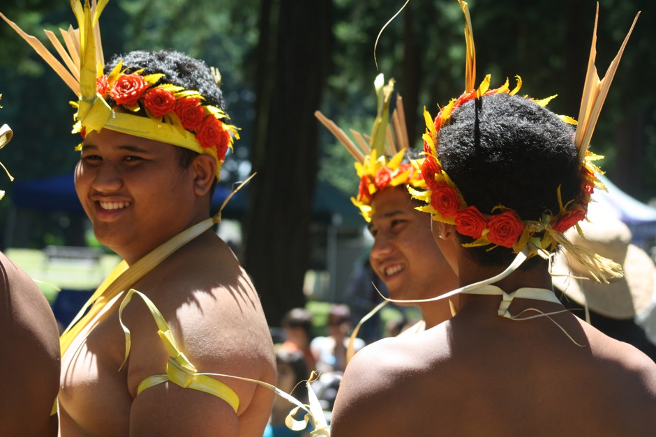 Young immigrants from Yap Island, Micronesia, perform a dance at a Portland, Oregon Parks & Recreation event. 