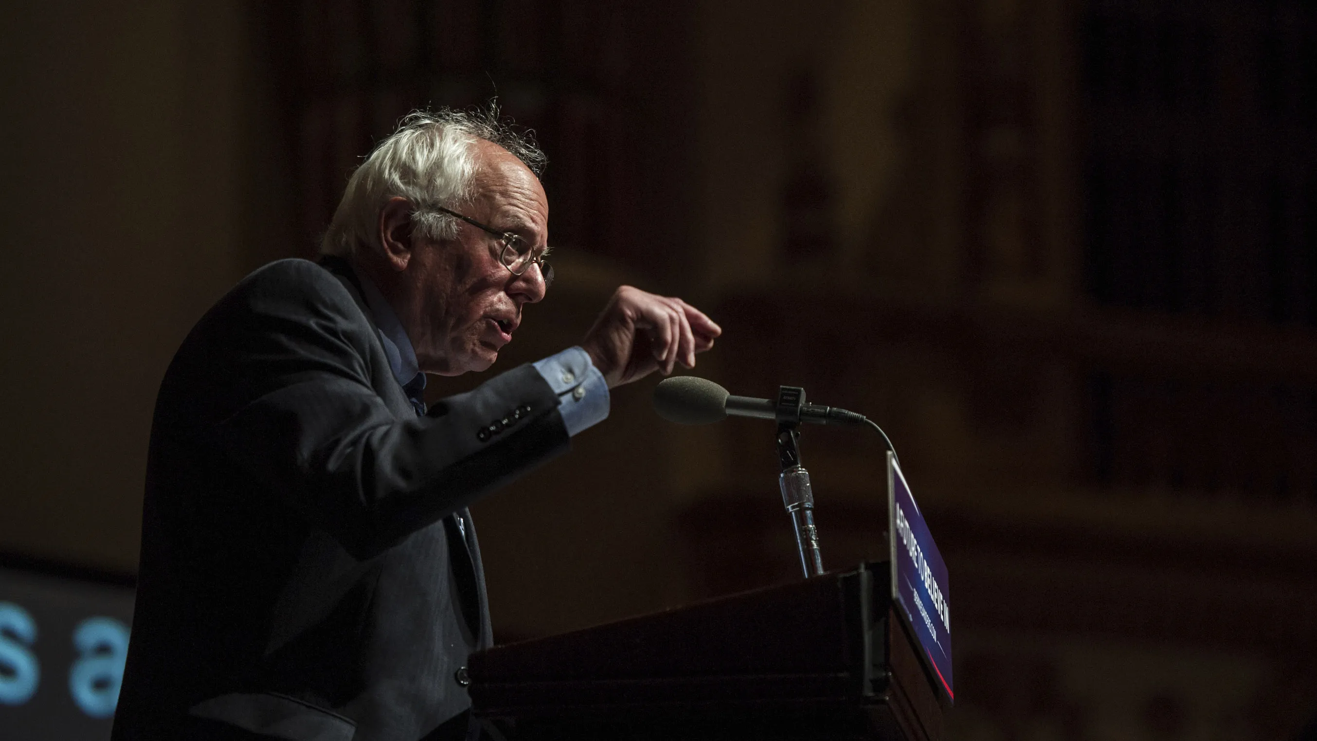 Senator Bernie Sanders delivers a speech during a campaign rally at the theater of Universidad de Puerto Rico on May 16, 2016, in San Juan, Puerto Rico.
