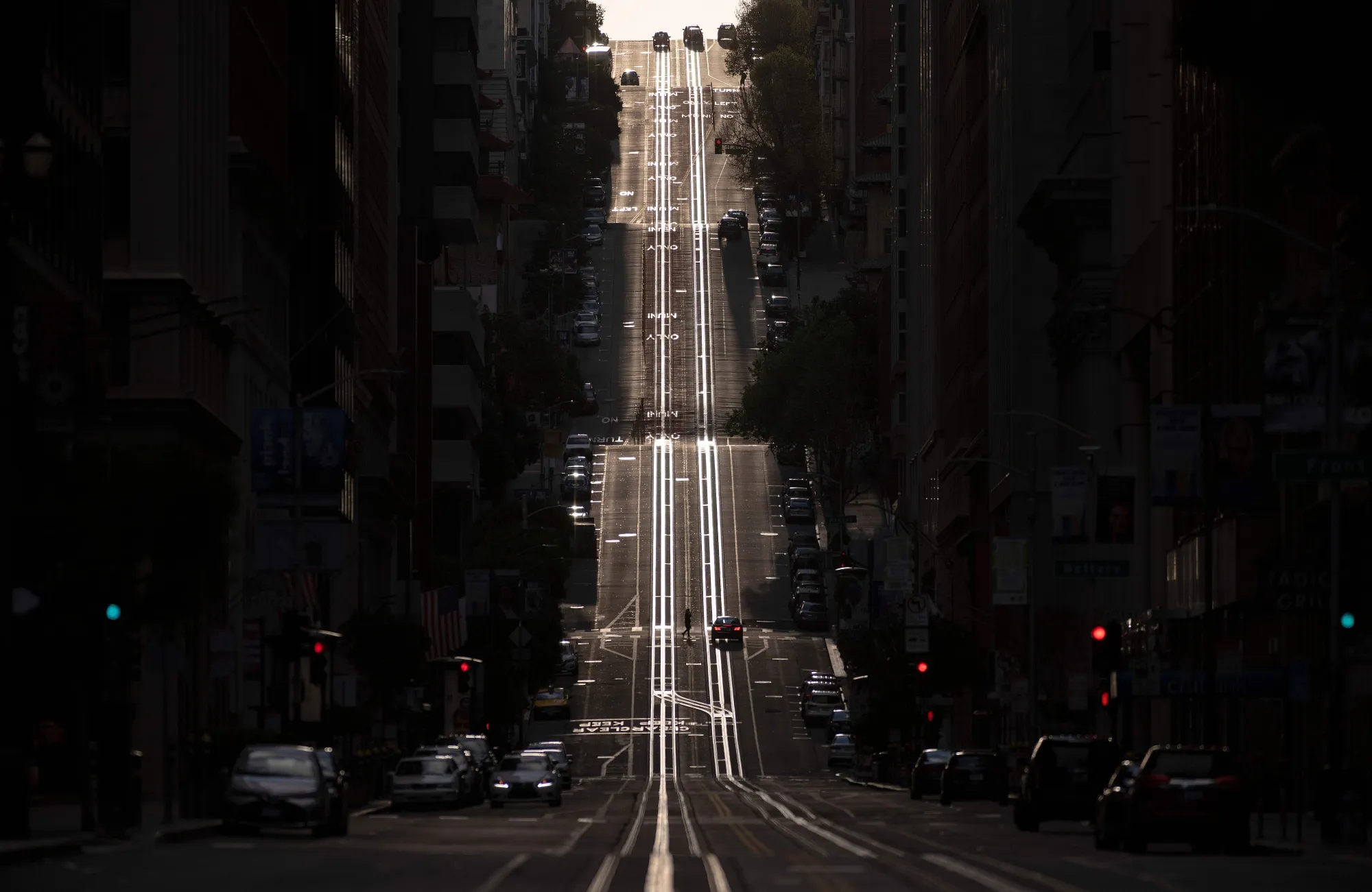 California Street, usually filled with cable cars, is seen empty in San Francisco&nbsp;on March 18.