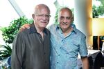 Mohan Vaswani, left, with nephew Sajen Aswani, managing director, at Mohan's 80th birthday celebration in Aug. 2018.