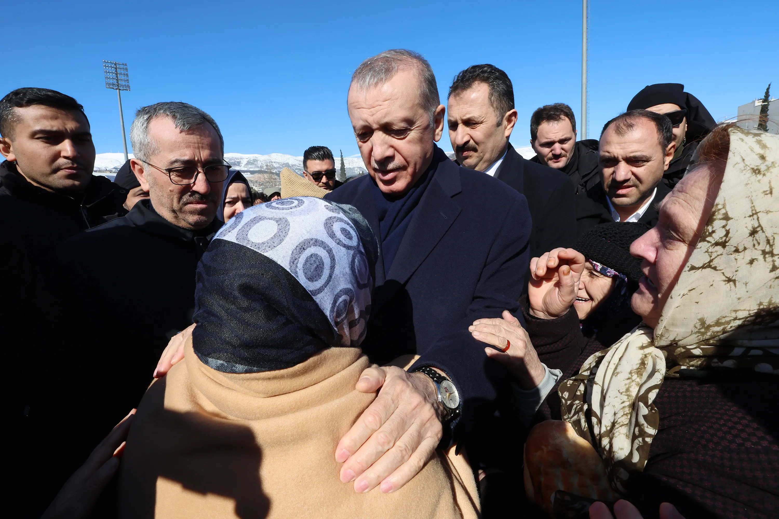 Recep Tayyip Erdogan speaks to residents in Kahramanmaras, Turkey, on Feb. 8.