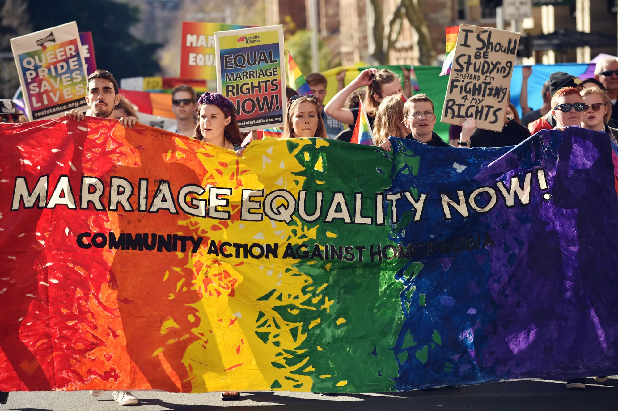 Supporters of same-sex marriage march in Sydney on Aug. 6.
