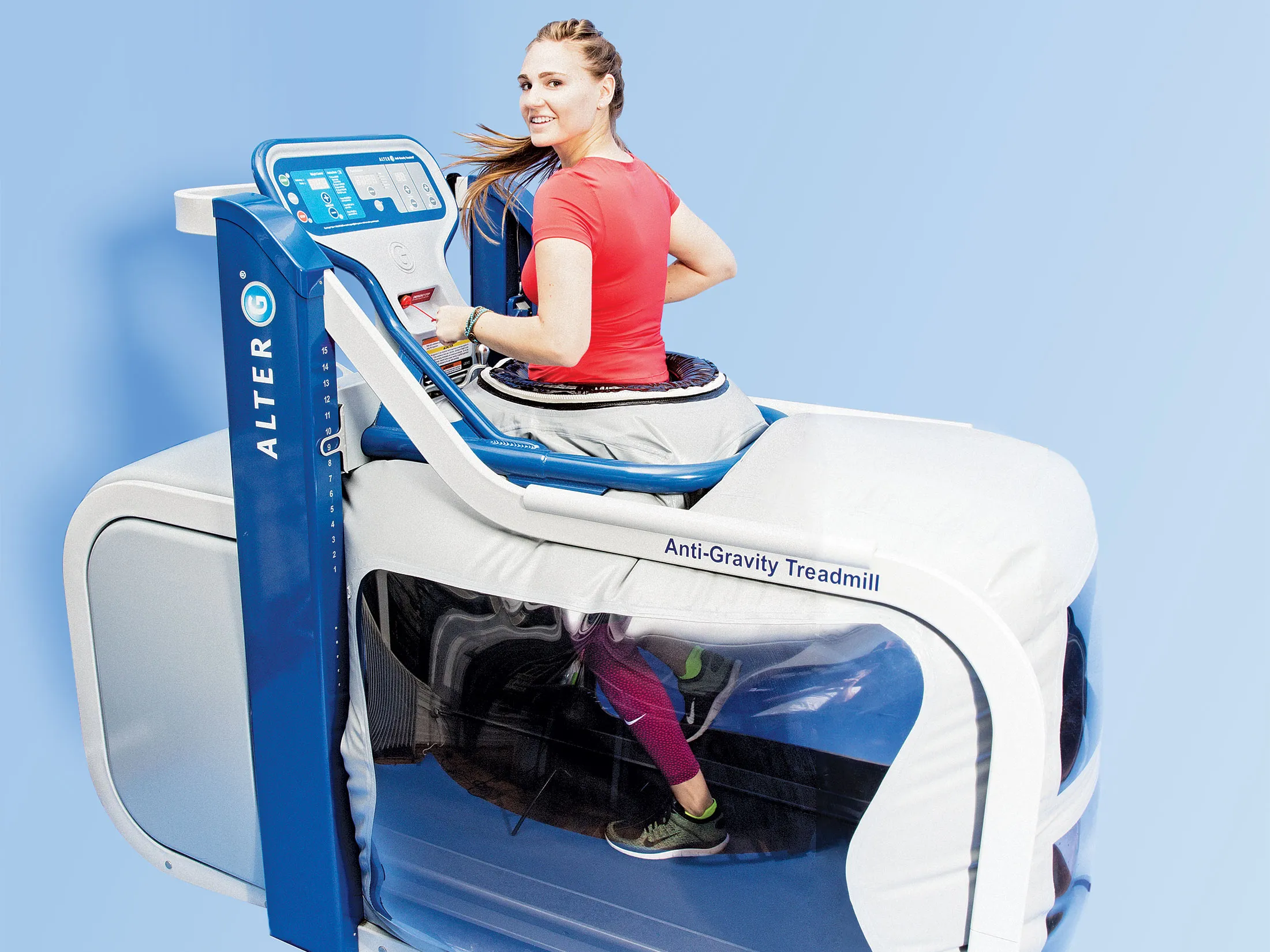 Trainer Cat Nadeau demonstrates the machine at New York’s Finish Line Physical Therapy (from $10/half-hour for patients; $25/half-hour for nonpatients).
