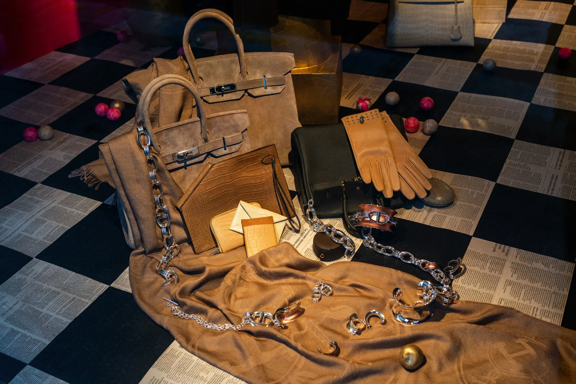 Birkin bags in a Hermes International boutique in Paris, France.