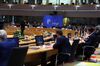 Leaders take part in a roundtable meeting at the EU summit in Brussels on Dec. 10.