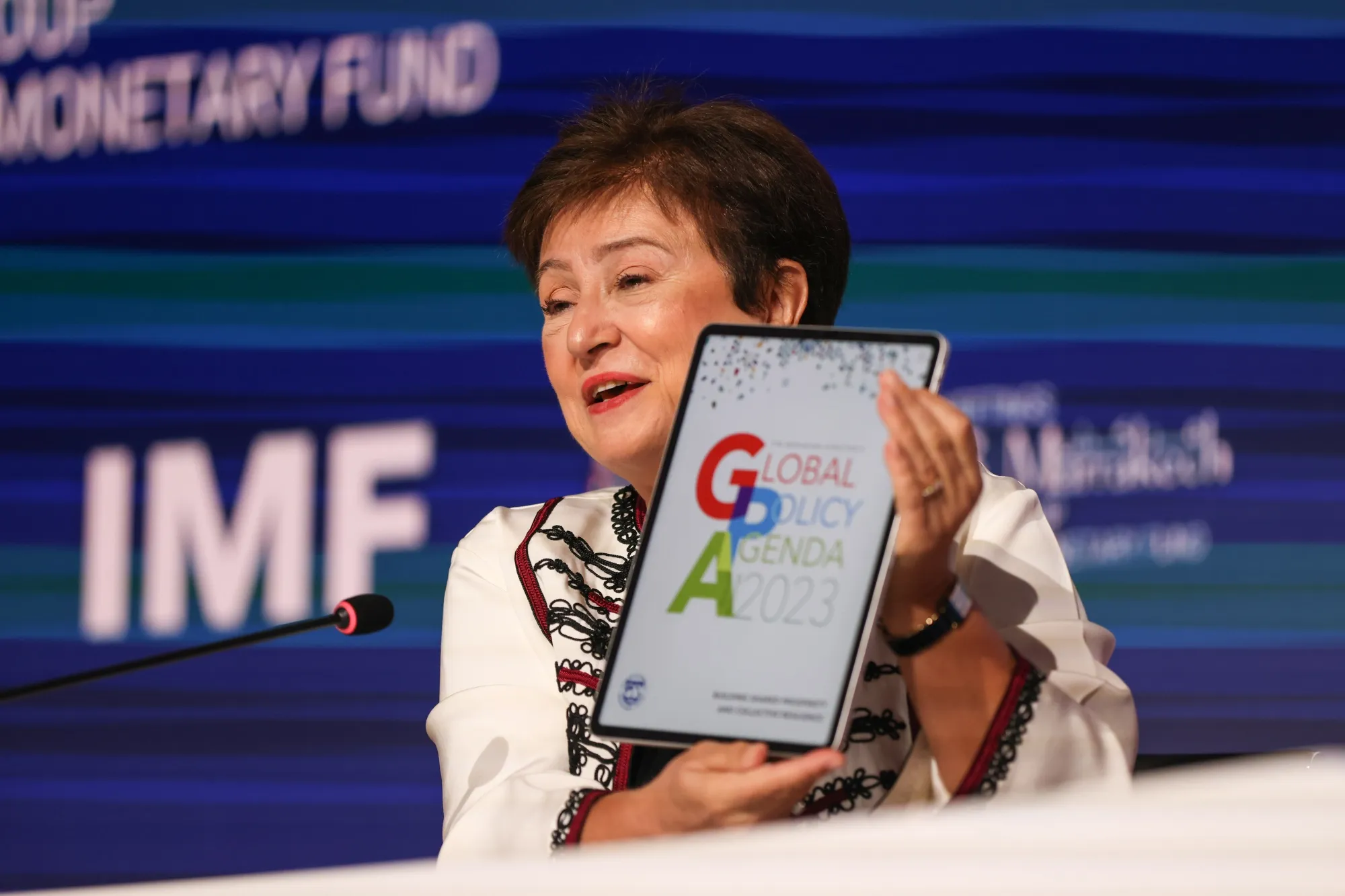Kristalina Georgieva at the annual meetings of the International Monetary Fund and World Bank in Marrakesh, Morocco, on Oct. 12.
