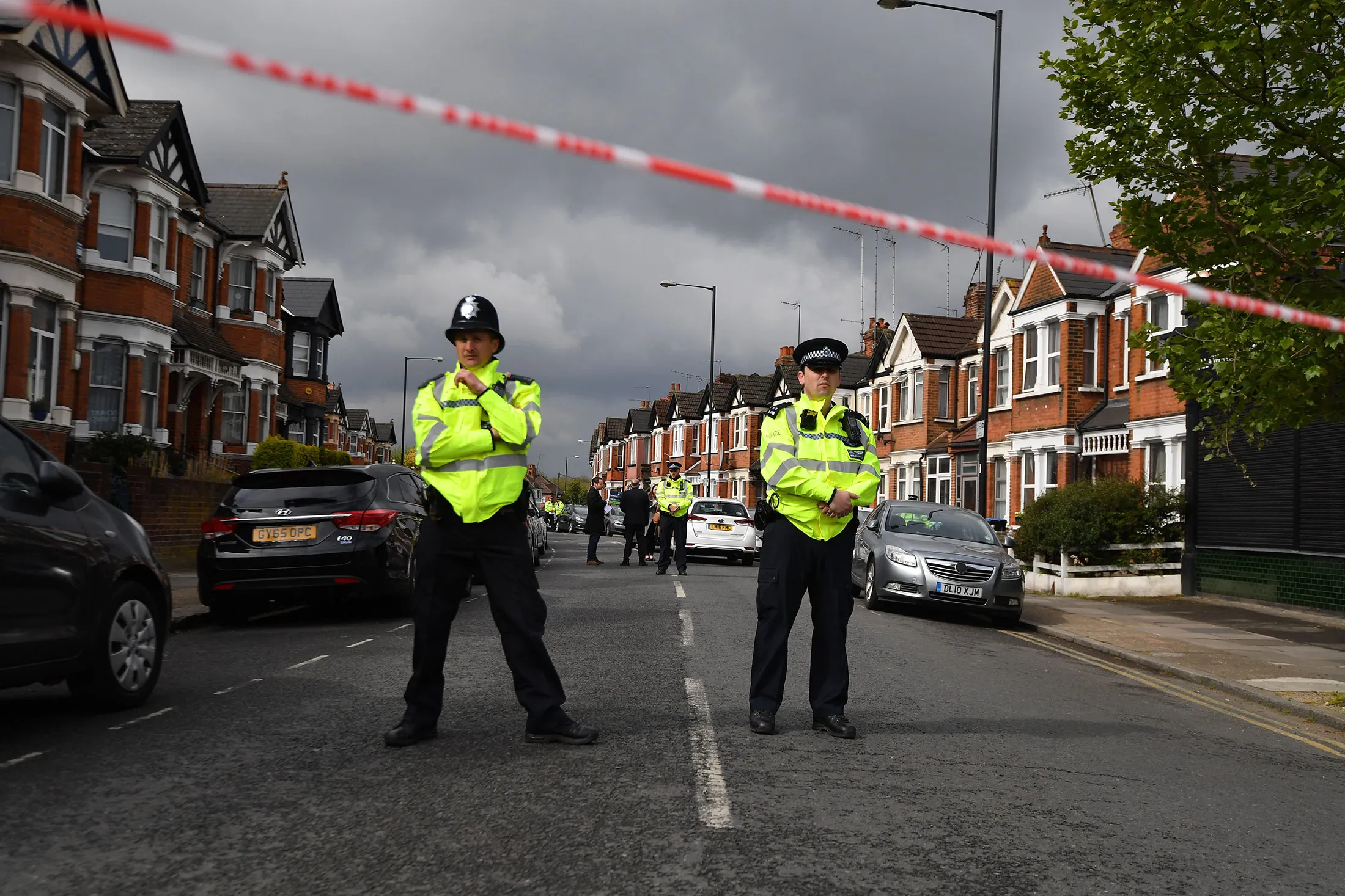 Police guard a residential street in north-west London on April 28.
