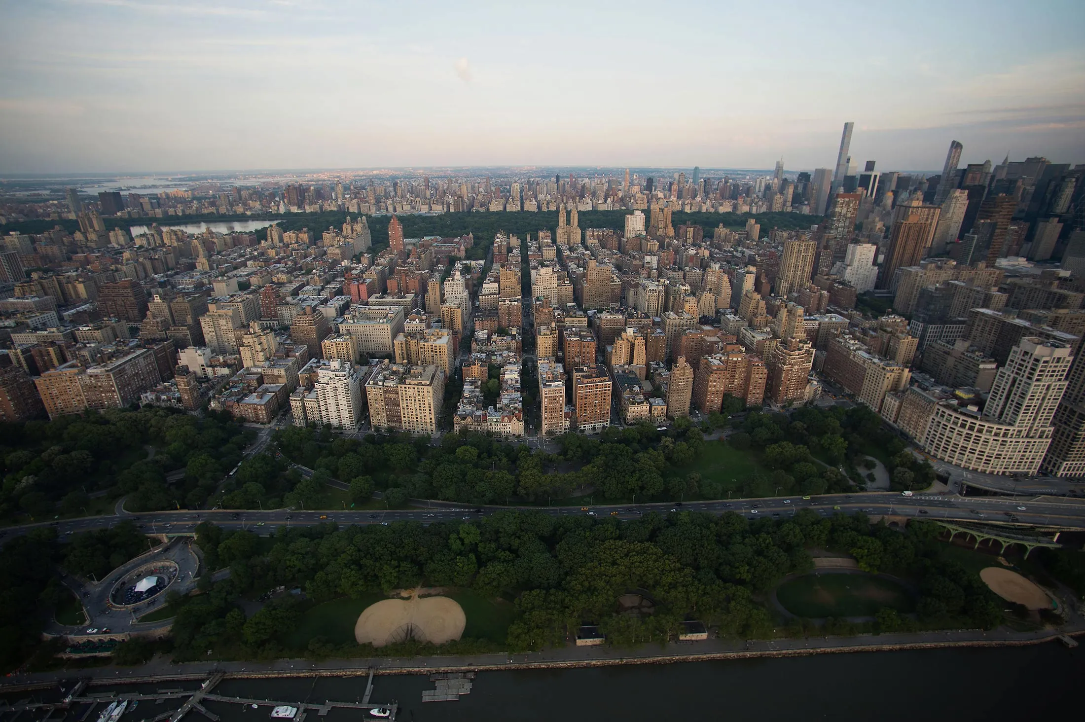 Aerial Views Of Manhattan At Dusk As U.S. Stocks Fall With Treasuries Amidst Euro Stalls On Greece Talks