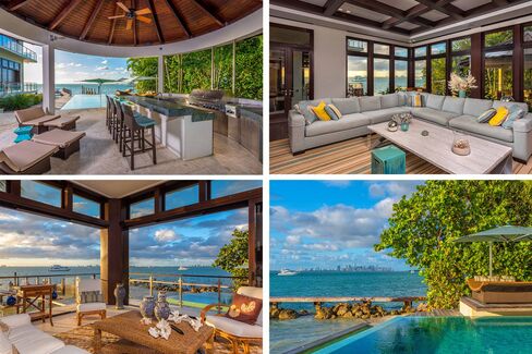 The open dining, living, patio, and pool area of Lopez's Florida home.