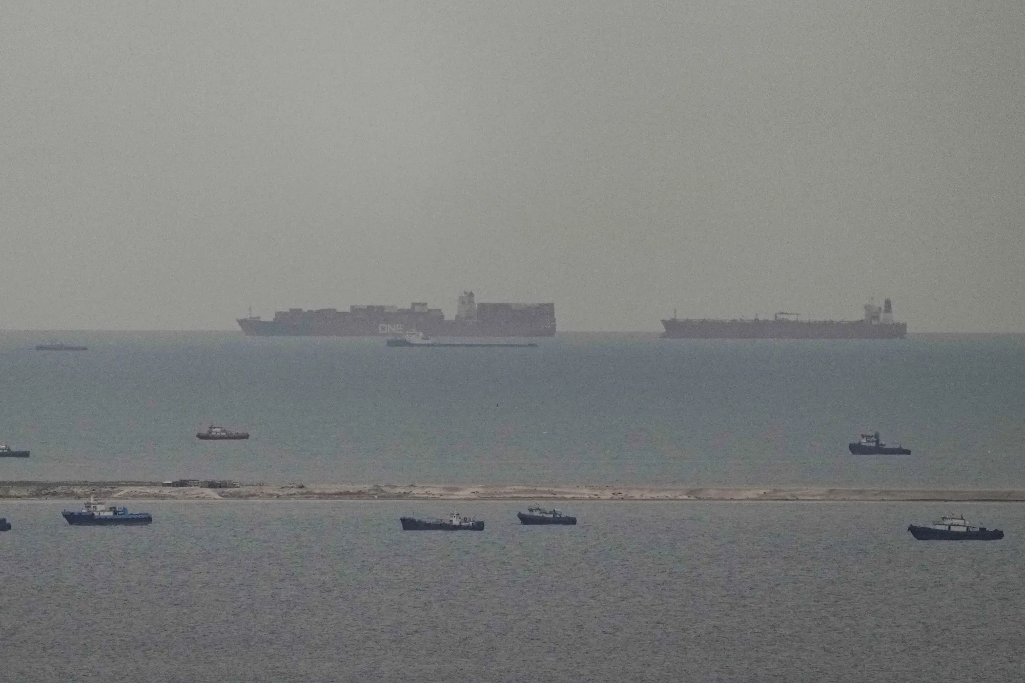 Cargo ships stuck in the Arabian Gulf in late March.