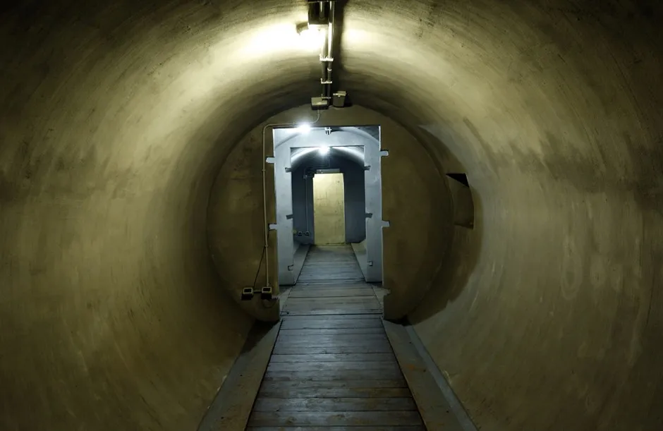 A passageway is pictured inside a secret bunker of Fascist leader Benito Mussolini that was built between 1942 and 1943 under his private residence at Villa Torlonia in Rome.
