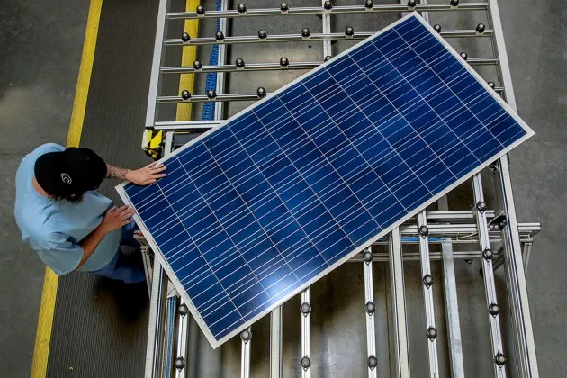 Solar panels on the production line at the Suntech facility in Arizona in June 2012