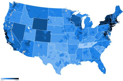 Annual income necessary to secure a modest yet adequate standard of living for a two-parent, two-child family, 2014 Note: Data for all 10 family budget types and all 618 family budget areas are available via EPI’s Family Budget Calculator.