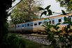 A train drives along the railway tracks.
Bangkok city urban