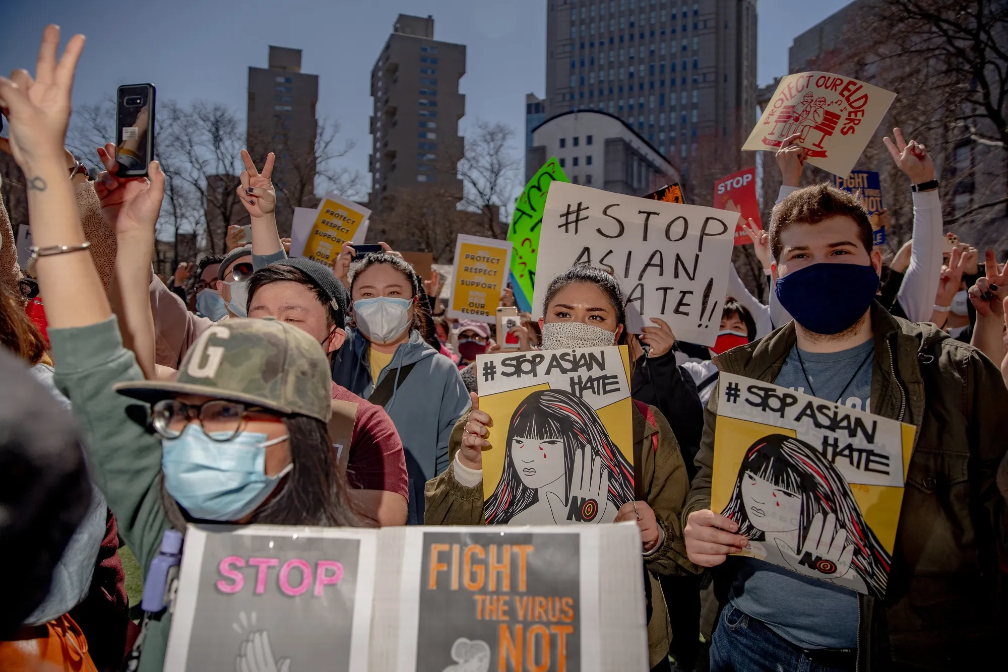 Demonstrators Attend AAPI Rally Against Hate
