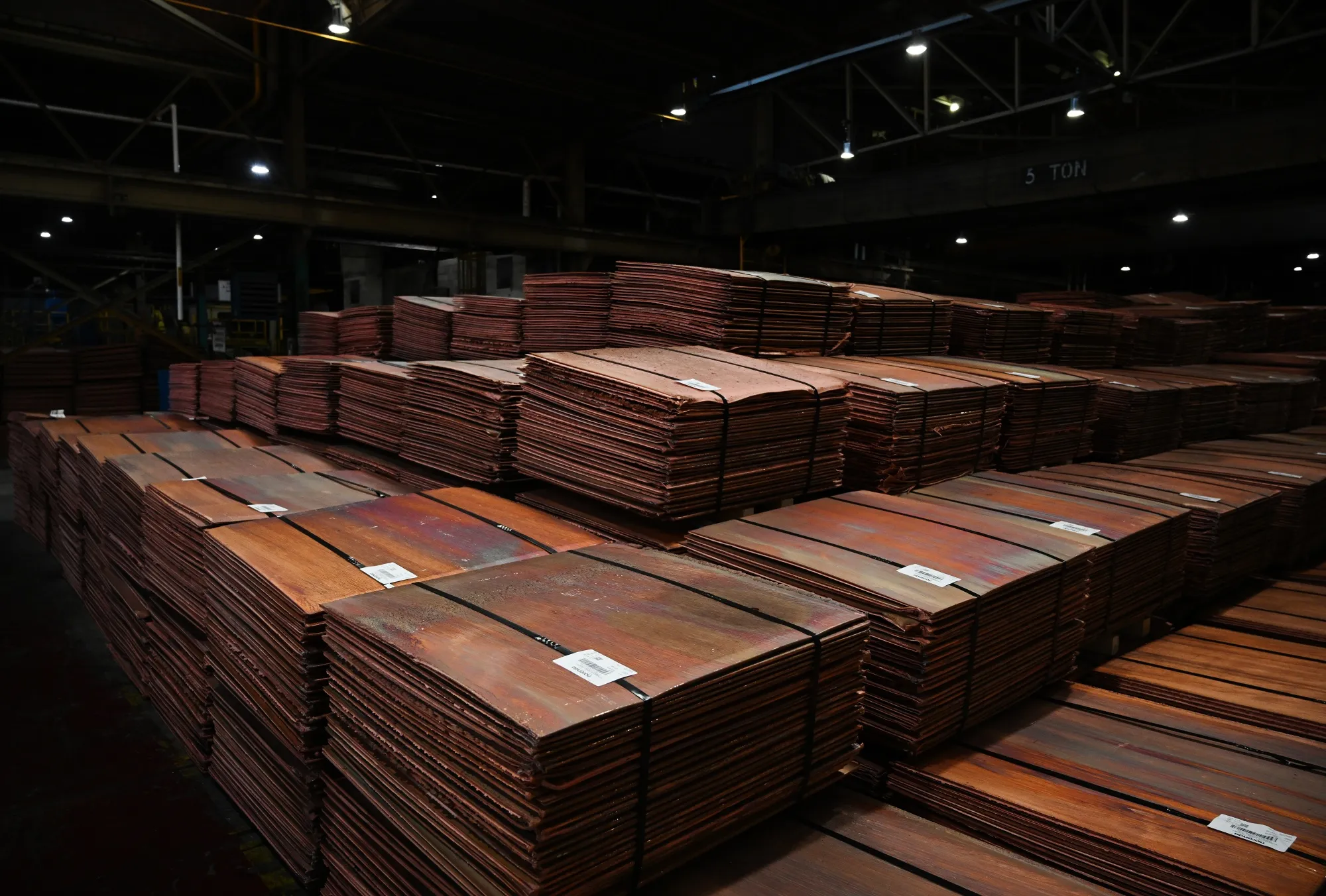Copper cathodes at a copper refinery&nbsp;in Montreal.