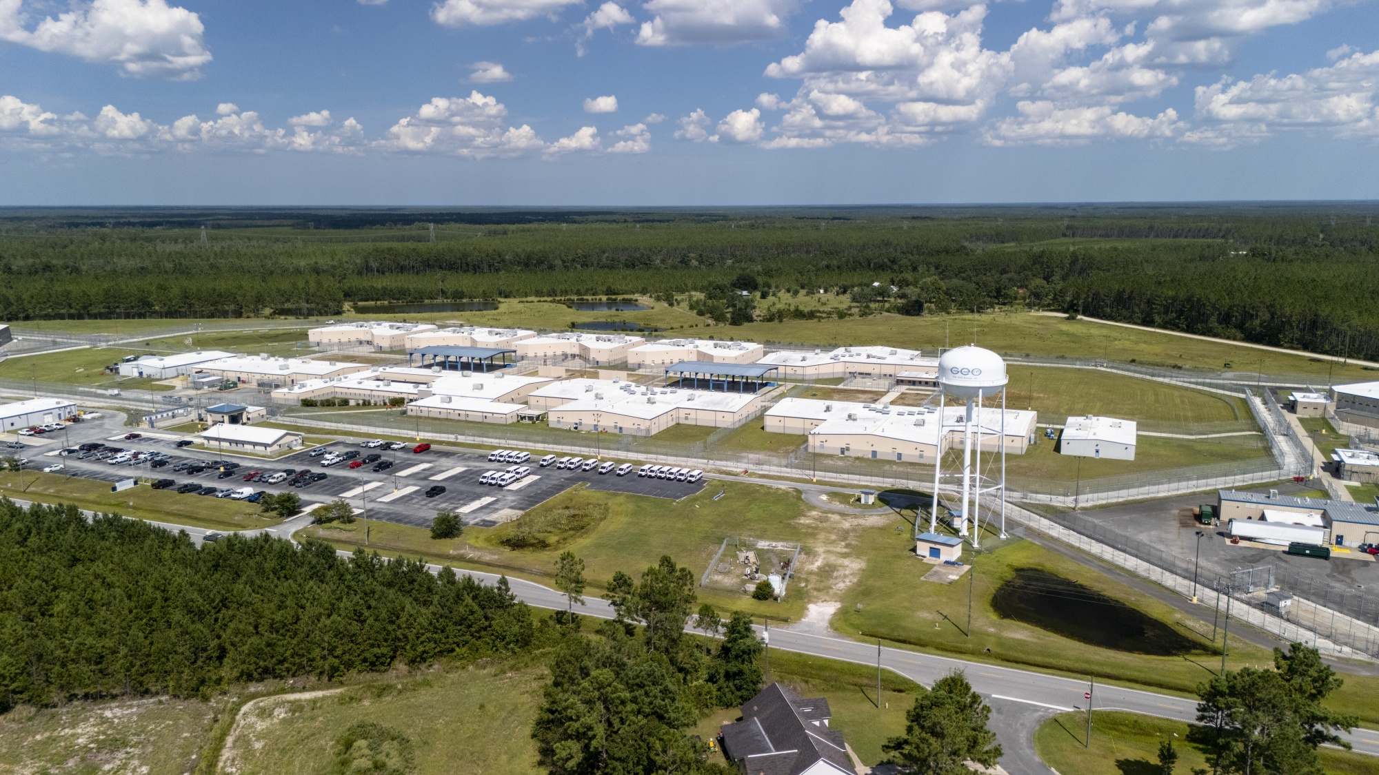 A private prison operated by GEO Group under contract with Immigration and Customs Enforcement, in Folkston, Georgia. 