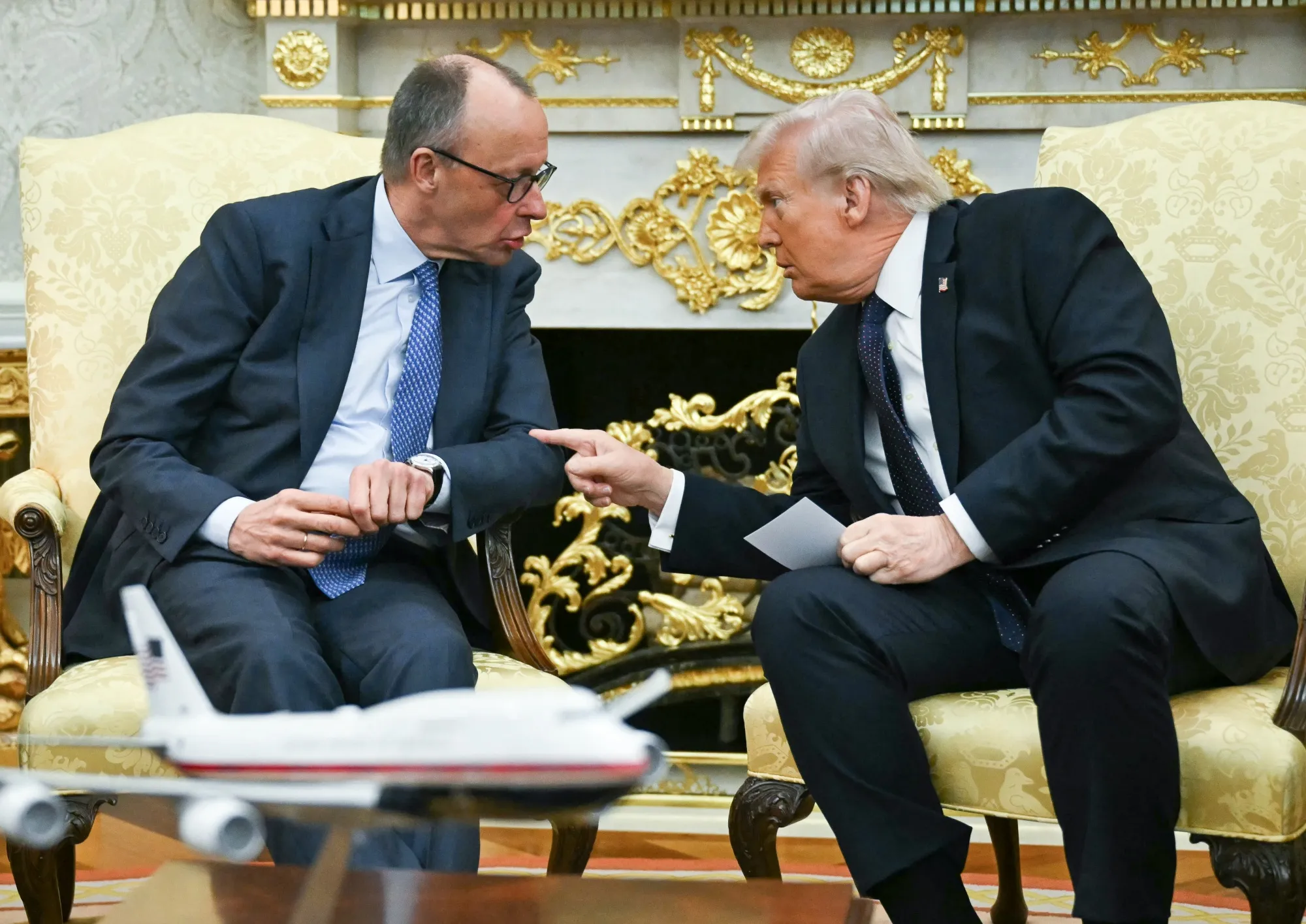 German Chancellor Friedrich Merz, left, meets with US President Donald Trump in the Oval Office of the White House in Washington on March 3.