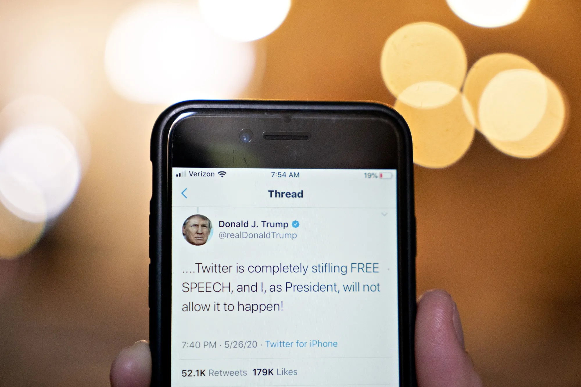 A Twitter free speech tweet by President Trump.