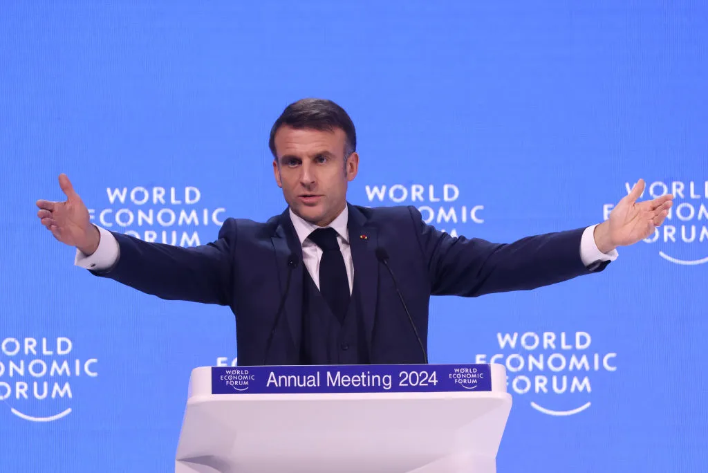 Emmanuel Macron, France's president,&nbsp;at&nbsp;World Economic Forum in Davos, Switzerland, on Wednesday, Jan. 17, 2024.&nbsp;