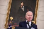 U.S. President Joe Biden speaks on the December 2021 jobs report in the State Dining Room of the White House in Washington, D.C., U.S., on Friday, Jan. 7, 2022.