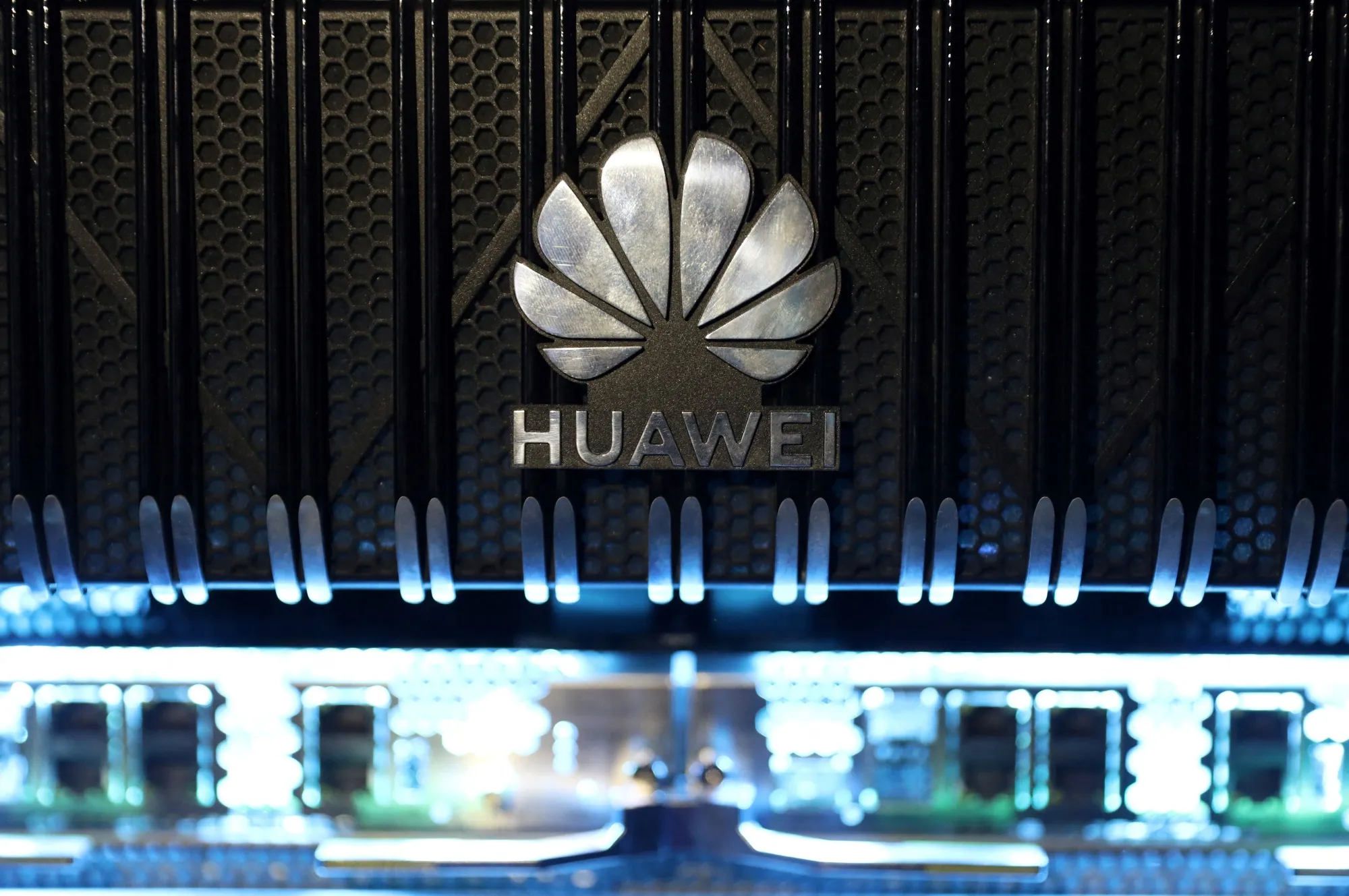 A Huawei logo on a router.