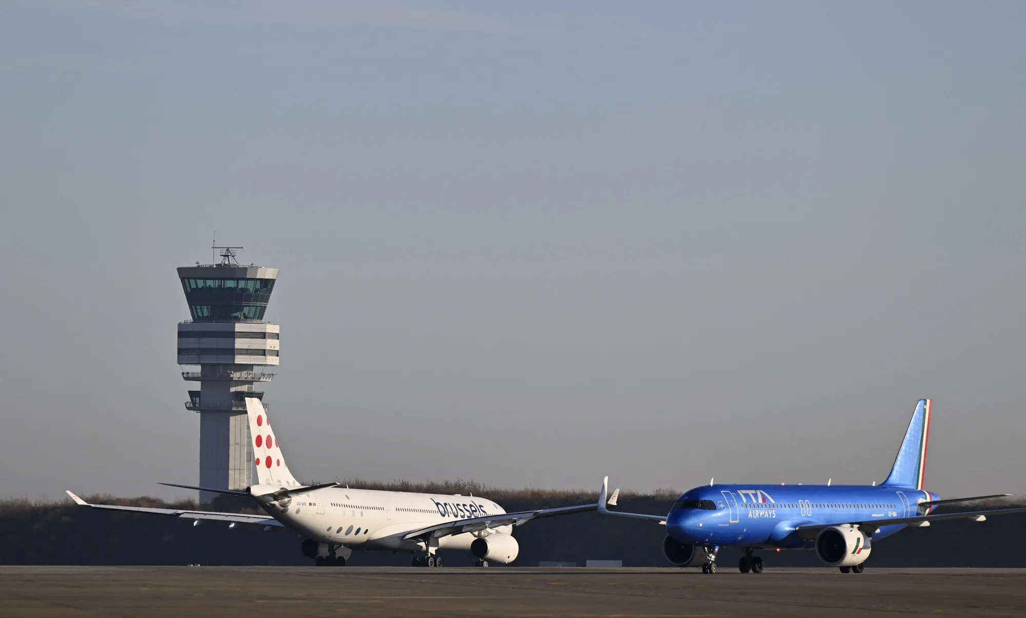 A Brussels Airlines and ITA Airways airplane at Brussels Airport in Zaventem.
