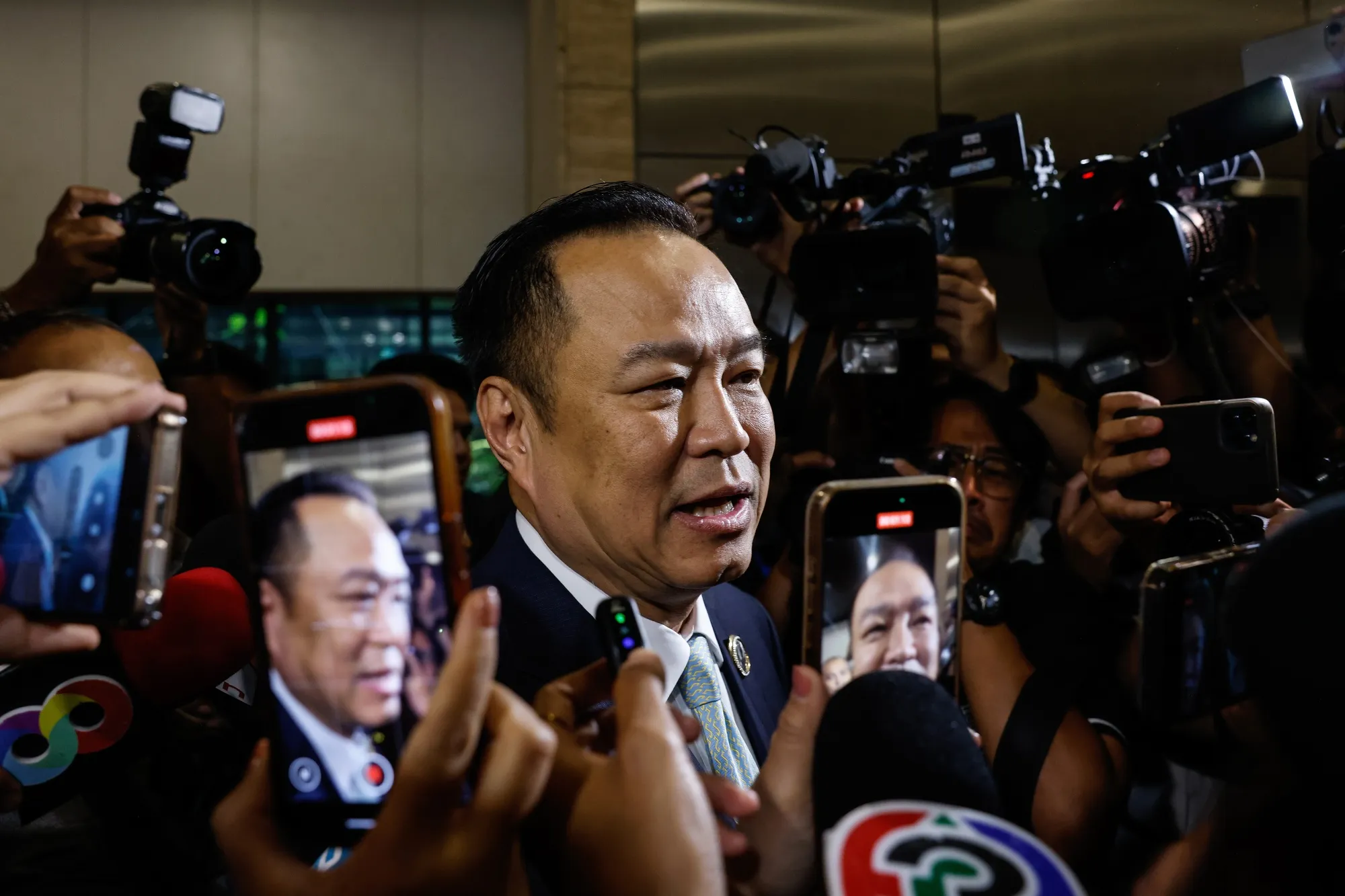 Anutin Charnvirakul arrives at the Thai Parliament on Sept. 3.